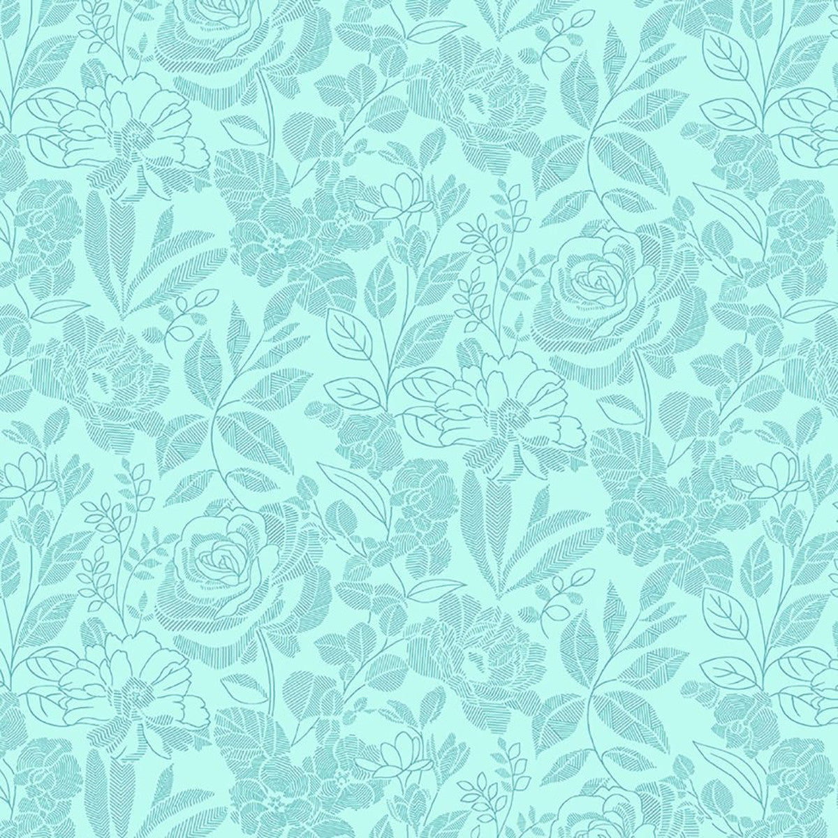 Splendid Path Tone on Tone Floral Aqua Blue Karen Montgomery Studio E Cotton Fabric