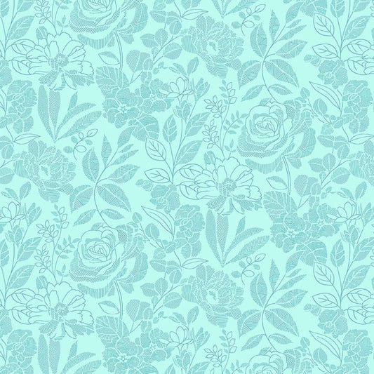 Splendid Path Tone on Tone Floral Aqua Blue Karen Montgomery Studio E Cotton Fabric