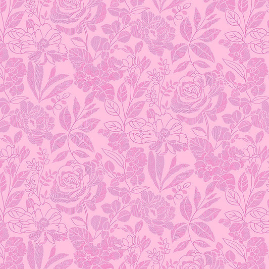 Splendid Path Tone on Tone Floral Pink Karen Montgomery Studio E Cotton Fabric