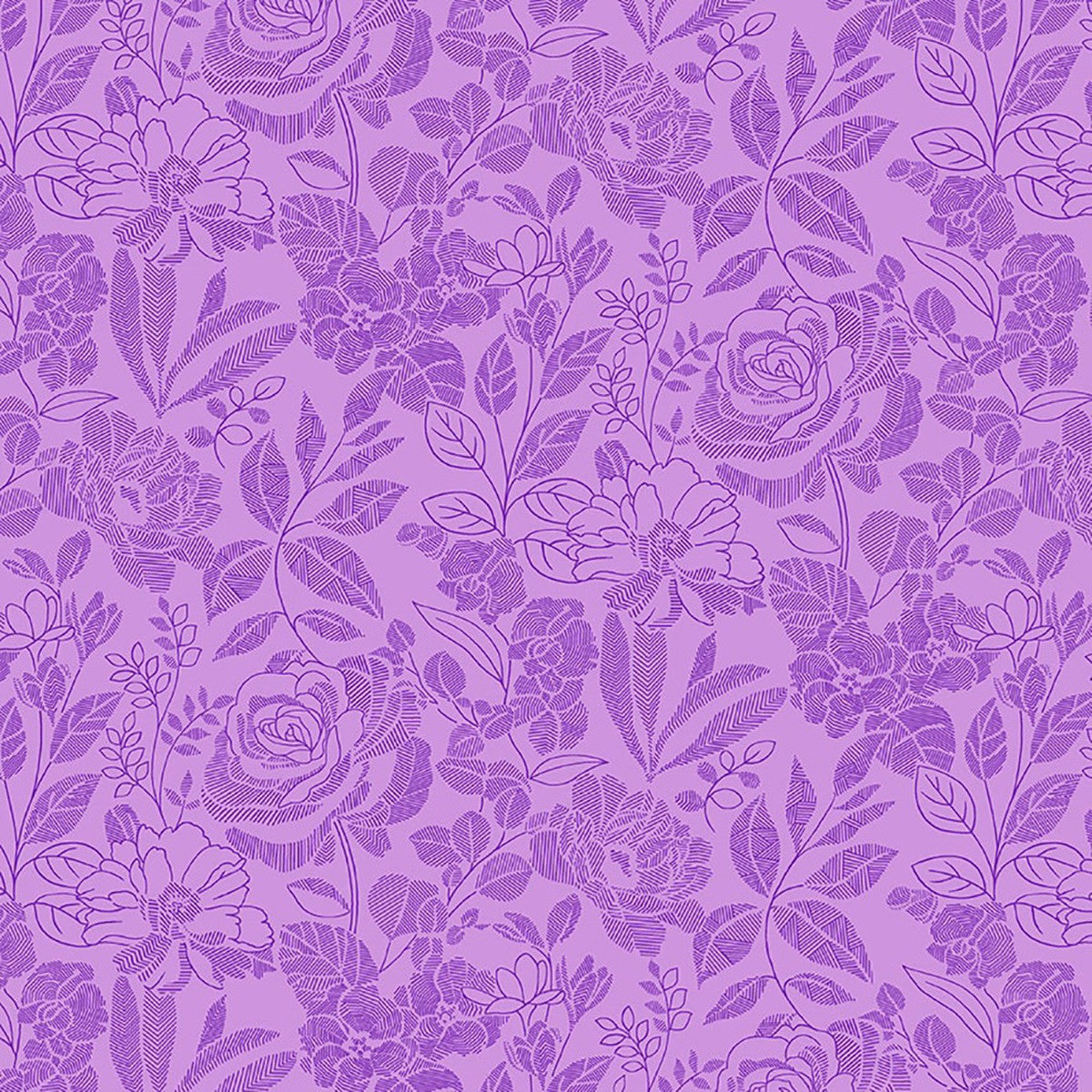 Splendid Path Tone on Tone Floral Purple Karen Montgomery Studio E Cotton Fabric