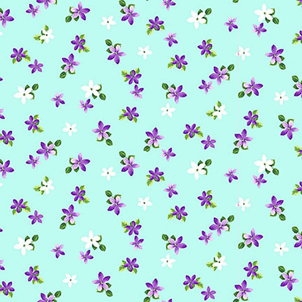 Splendid Path Tossed Ditsy Floral Aqua Blue Karen Montgomery Studio E Cotton Fabric