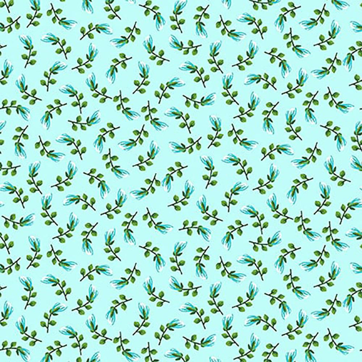 Splendid Path Tossed Ditsy Leaf Aqua Blue Karen Montgomery Studio E Cotton Fabric