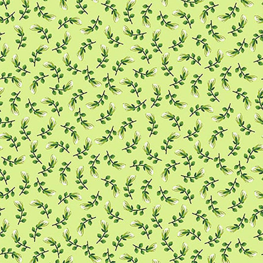 Splendid Path Tossed Ditsy Leaf Lime Green Karen Montgomery Studio E Cotton Fabric