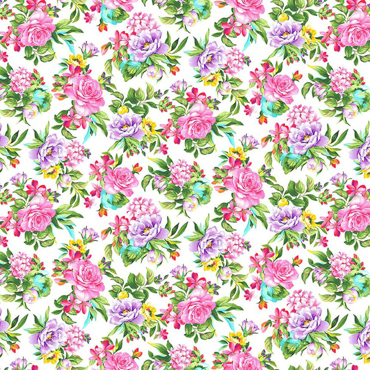 Splendid Path Tossed Floral White Karen Montgomery Studio E Cotton Fabric