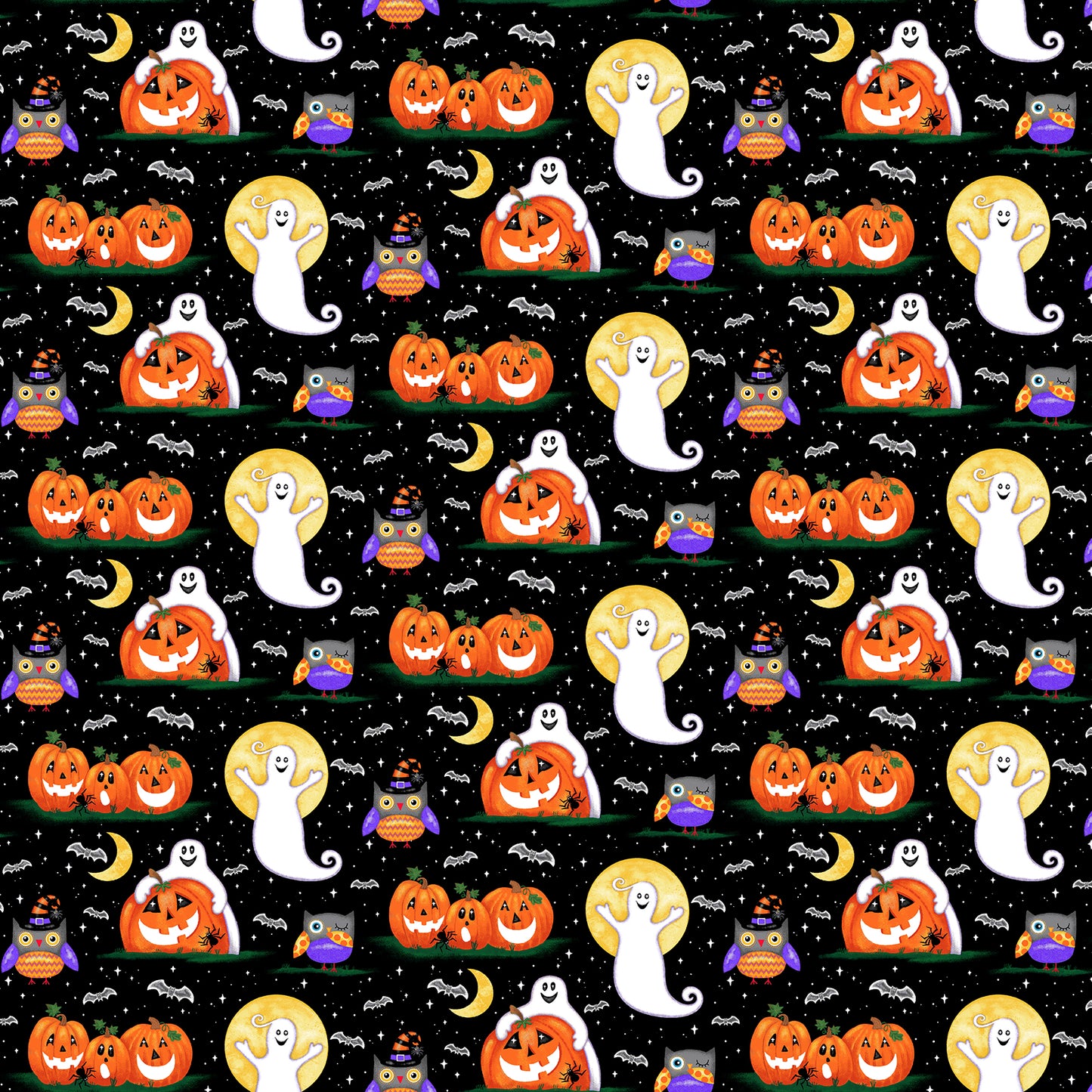 Spooky Friends Spooky Scenery Ghosts Pumpkins Multi Sharla Fults Studio E Cotton Fabric