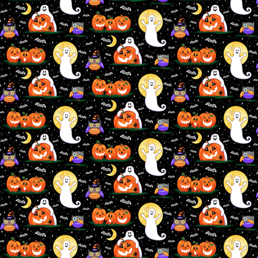 Spooky Friends Spooky Scenery Ghosts Pumpkins Multi Sharla Fults Studio E Cotton Fabric