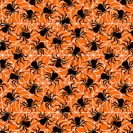 Spooky Friends Tossed Spider Orange Sharla Fults Studio E Cotton Fabric