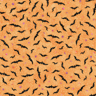 Spooky Hallow Bats Orange Maywood Studio Cotton Fabrics