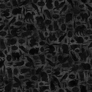 Spooky Hallow Cats and Crows Black Maywood Studio Cotton Fabrics