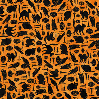 Spooky Hallow Cats and Crows Orange Maywood Studio Cotton Fabrics