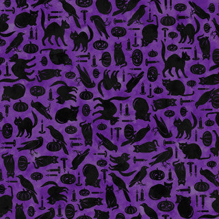 Spooky Hallow Cats and Crows Purple Maywood Studio Cotton Fabrics