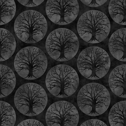 Spooky Hallow Crooked Tree Black Maywood Studio Cotton Fabrics