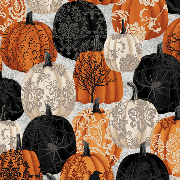 Spooky Night Damask Pumpkin Grace Popp Studio E Cotton Fabric