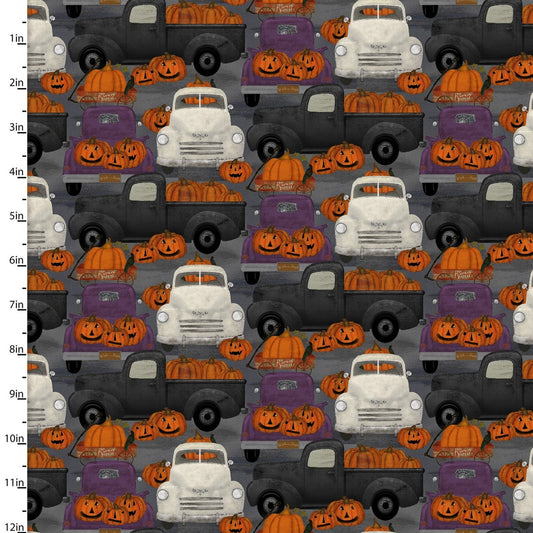 Spooky Night Pumpkin Patch Pickup Truck 3 Wishes Cotton Fabric