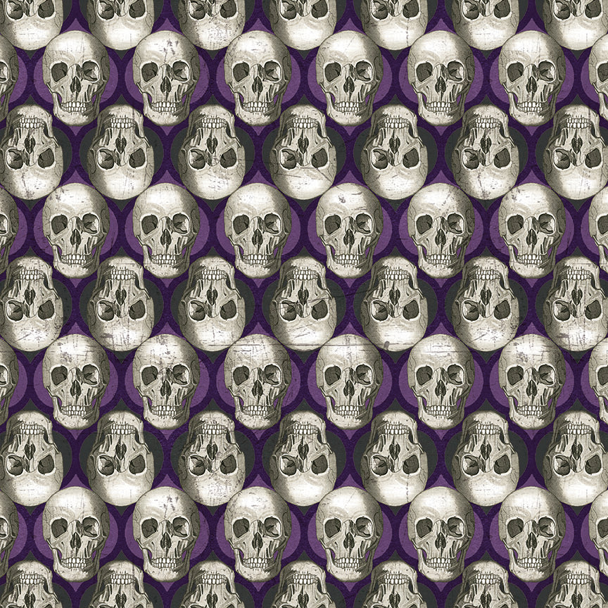 Spooky Vibes Skulls Purple Erin Wilde Blank Quilting Cotton Fabric