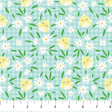 Springtime Chicks Teal Northcott Cotton Fabric NC-SQ1017-61
