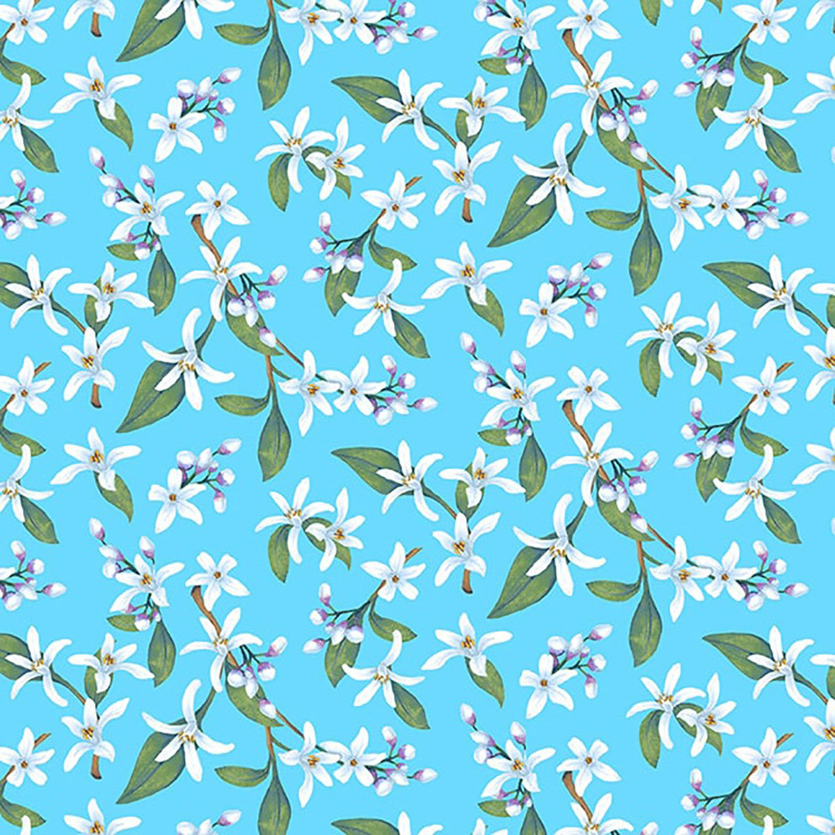 Squeeze the Day Lemon Blossoms Flowers Blue Rebecca Canale Studio E Cotton Fabric