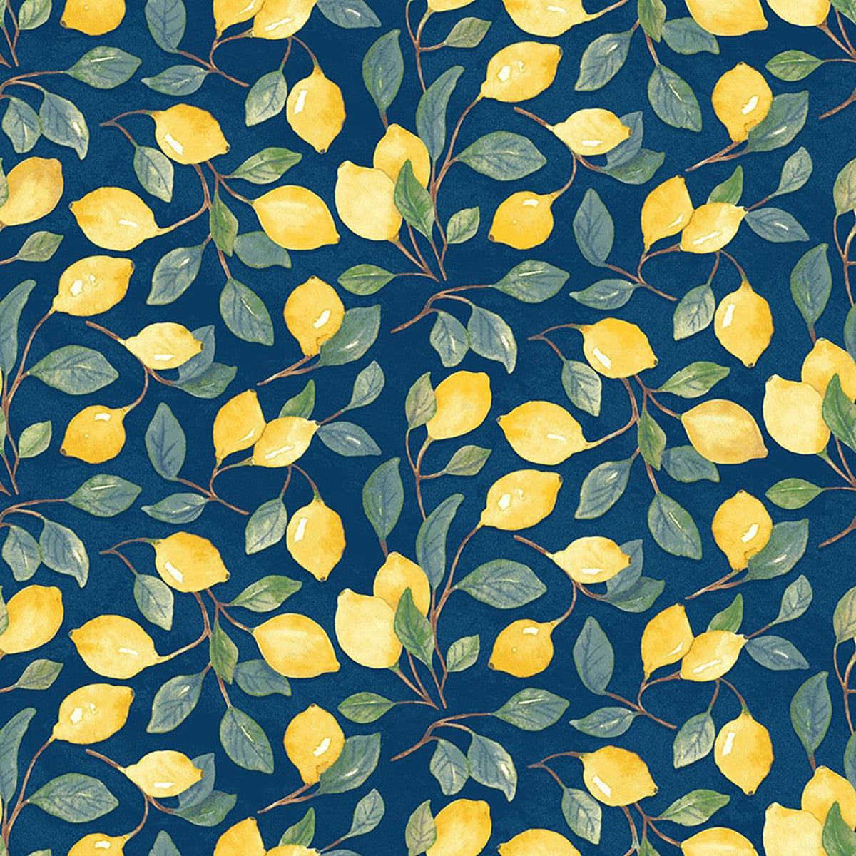 Squeeze the Day Lemon Branches Navy Blue Rebecca Canale Studio E Cotton Fabric