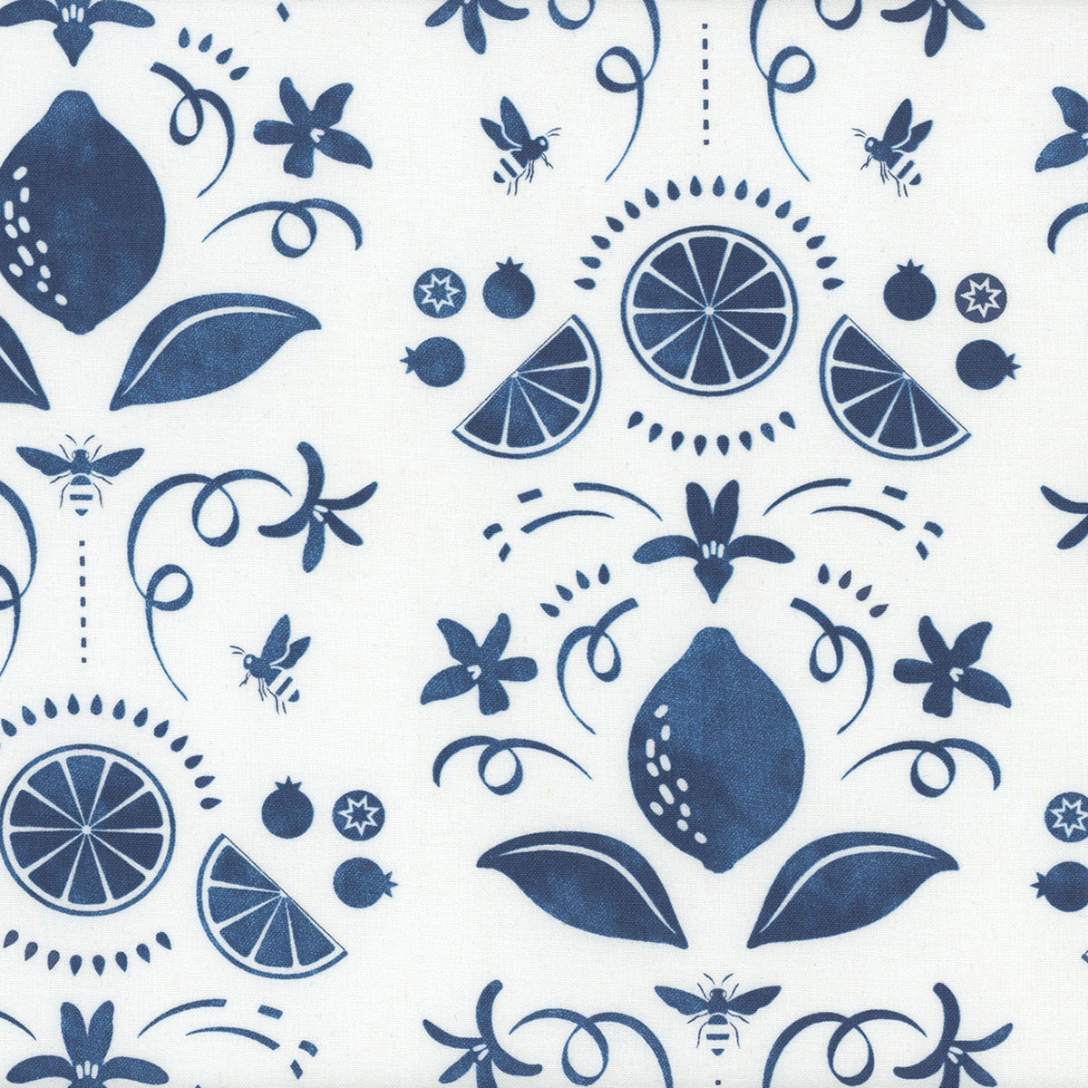 Squeeze the Day Lemon Motifs White Rebecca Canale Studio E Cotton Fabric