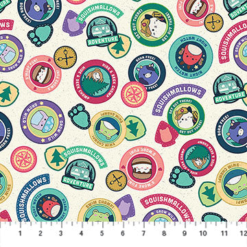 Squishmallows™ Happy Campers Badges Cream Licensed Northcott Cotton Fabric NC-SQ1059-12