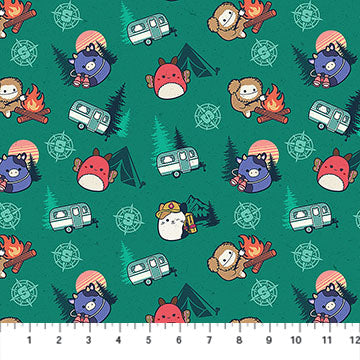 Squishmallows™ Happy Campers Camping Compass Green Licensed Northcott Cotton Fabric NC-SQ1062-76