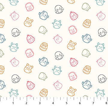 Squishmallows Rodeo Linedrawn Characters Cream Northcott Cotton Fabric NC-SQ1057-11