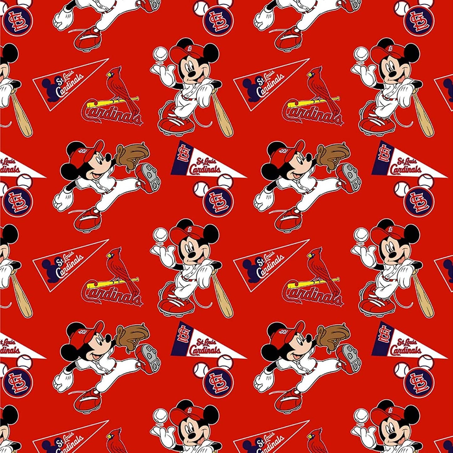 St.Louis Cardinals and Disney MLB Baseball Mickey Mouse Fabric Traditions Cotton Fabric