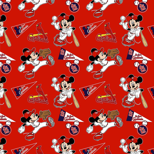 St.Louis Cardinals and Disney MLB Baseball Mickey Mouse Fabric Traditions Cotton Fabric