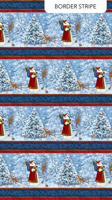 St. Nicholas Border Stripe Dark Blue Liz Goodrick-Dillon Northcott Cotton Fabric NC-DP28213-48