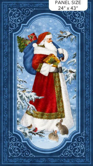 St. Nicholas Santa Claus Panel 24" Dark Blue Multi Liz Goodrick-Dillon Northcott Cotton Fabric NC-DP28210-48