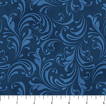 St. Nicholas Scroll Dark Blue Liz Goodrick-Dillon Northcott Cotton Fabric NC-28216-48