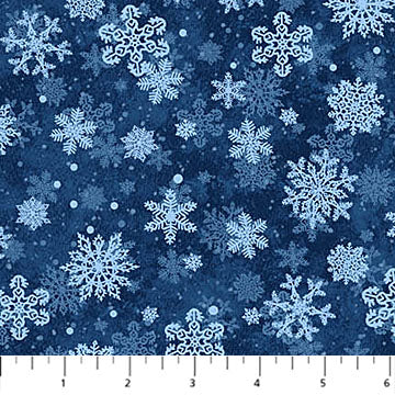 St. Nicholas Snowflakes Blue Liz Goodrick-Dillon Northcott Cotton Fabric NC-28219-46
