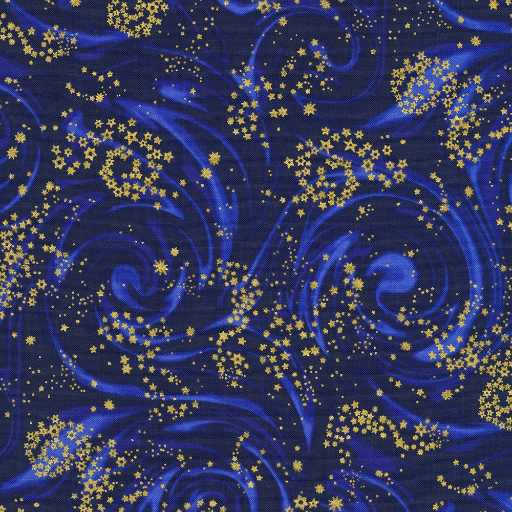 Star Maps Swirling Galaxy Midnight Blue Robert Kaufman Cotton Fabric