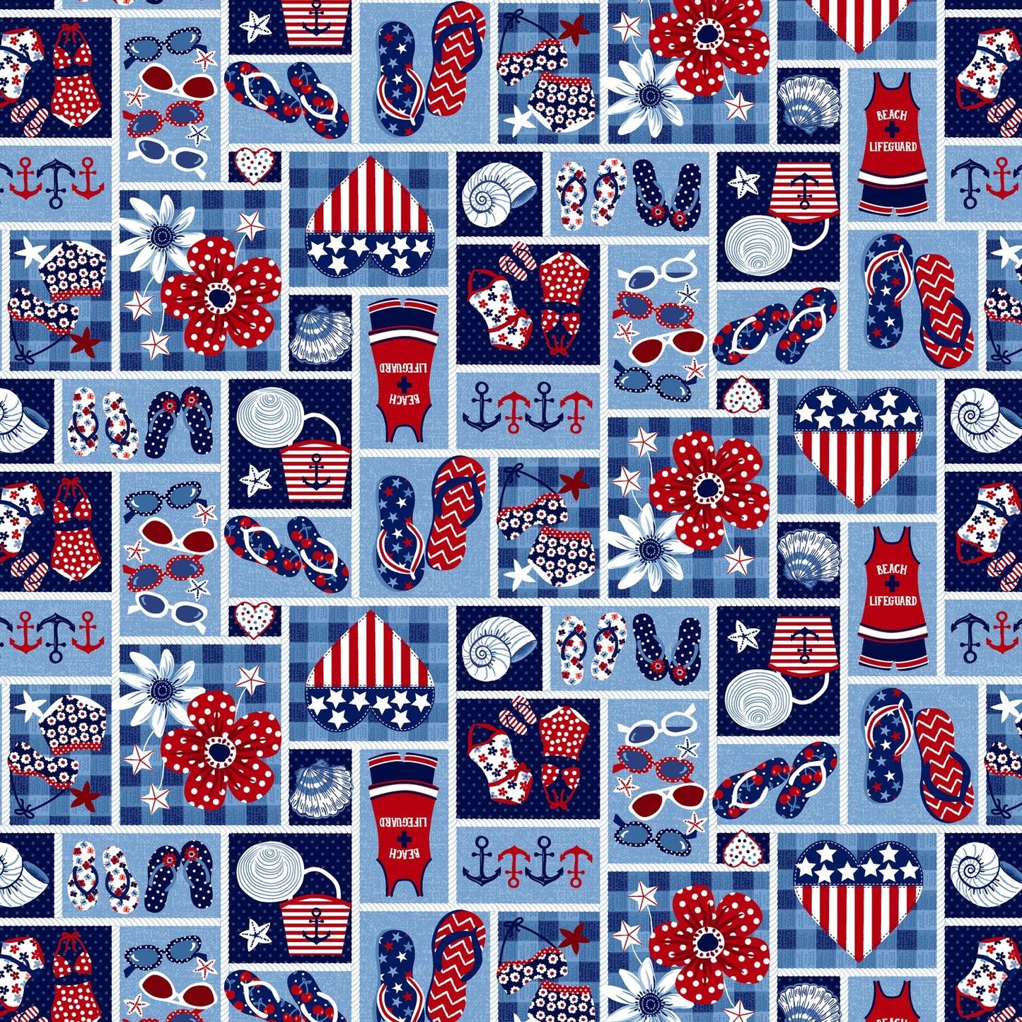 Star-Spangled Beach Irregular Patch Chambray Light Blue Sharon Lee Studio E Cotton Fabric