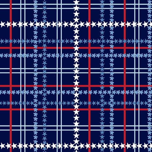 Star-Spangled Beach Plaid Navy Blue Sharon Lee Studio E Cotton Fabric