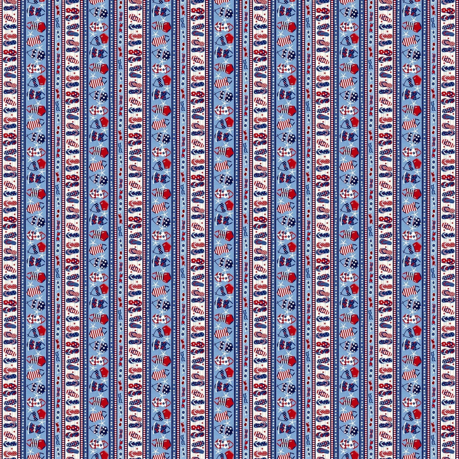 Star-Spangled Beach Stripe Flip flops Bathing Suits Chambray Light Blue Sharon Lee Studio E Cotton Fabric | US Fabric Shop