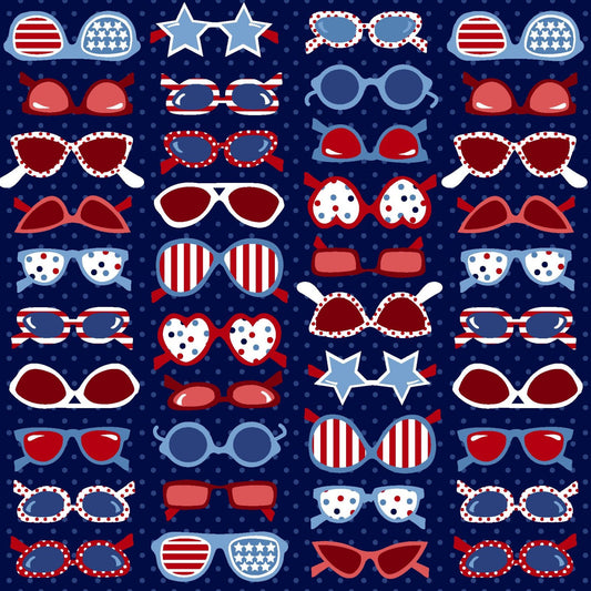 Star-Spangled Beach Sunglasses Navy Blue Sharon Lee Studio E Cotton Fabric