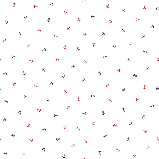 Star-Spangled Beach Tossed Low-Volume Anchors White Sharon Lee Studio E Cotton Fabric