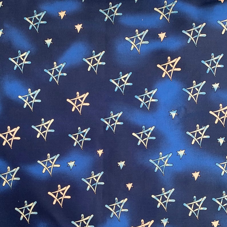 Star of David Jewish Fabric White Stars Navy Fay Nicoll Judaica Designs Cotton Fabric