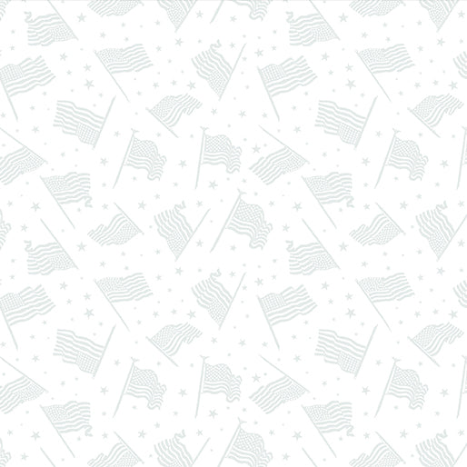 Star Spangled Whites American Flags White on White Blender Kanvas Studio Benartex Cotton Fabric BE-15363-09