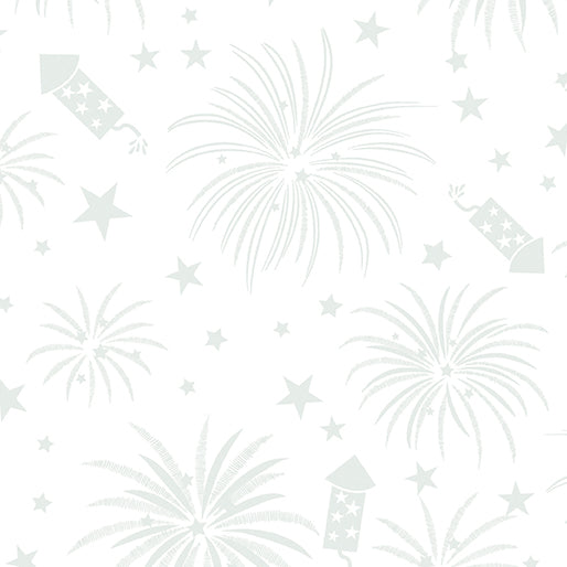 Star Spangled Whites Independence Day Fireworks White on White Blender Kanvas Studio Benartex Cotton Fabric BE-15360-09