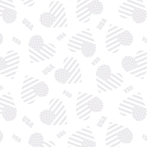 Star Spangled Whites Love USA Hearts White on White Blender Kanvas Studio Benartex Cotton Fabric BE-15367-09