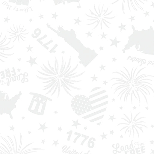 Star Spangled Whites Patriotic Icons White on White Blender Kanvas Studio Benartex Cotton Fabric BE-15368-09