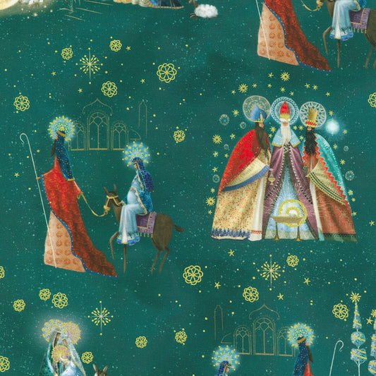 Star of Wonder Nativity Wise Men Bethlehem Toss Teal Reuben McHugh Robert Kaufman Cotton Fabric RK-RRMDM-23728-213