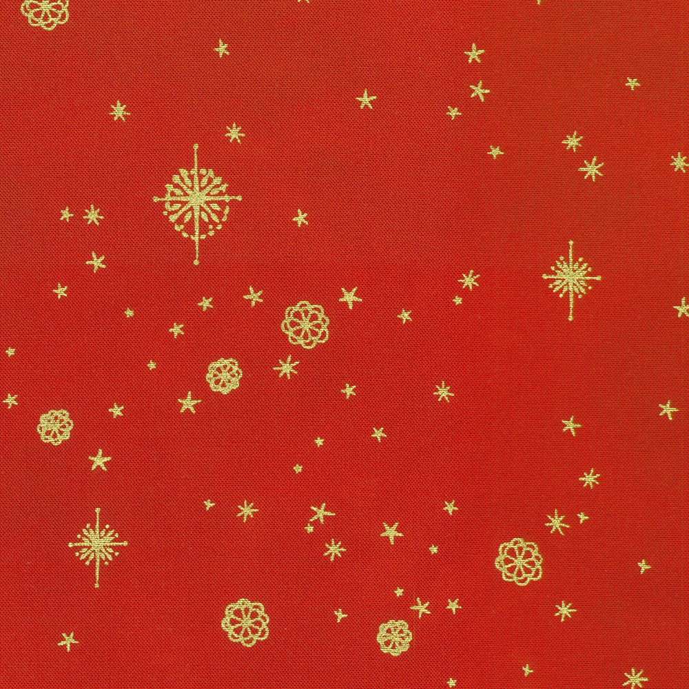 Star of Wonder Stars Gold Scarlet Red Reuben McHugh Robert Kaufman Cotton Fabric RK-RRMDM-23731-93