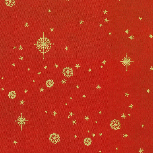 Star of Wonder Stars Gold Scarlet Red Reuben McHugh Robert Kaufman Cotton Fabric RK-RRMDM-23731-93