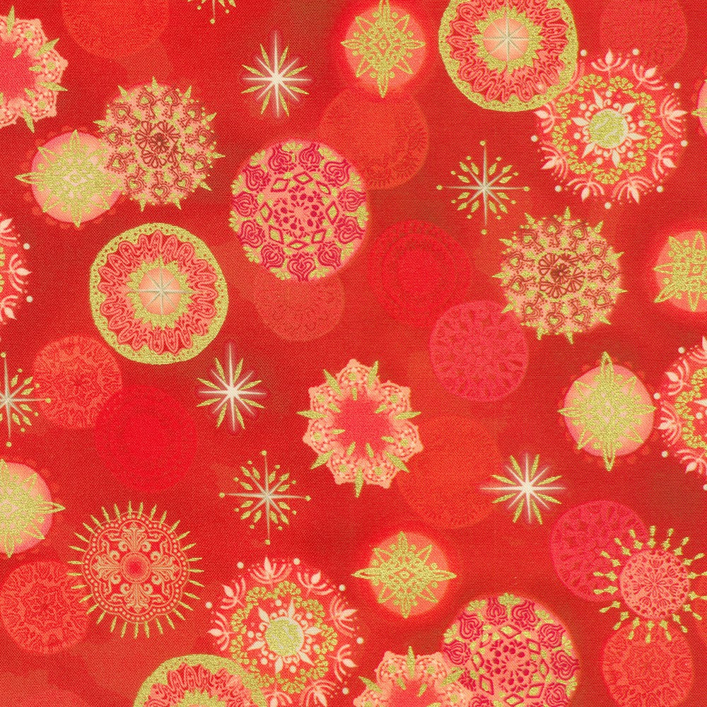 Star of Wonder Stars Ornaments Pomegranate Red Reuben McHugh Robert Kaufman Cotton Fabric RK-RRMDM-23729-281