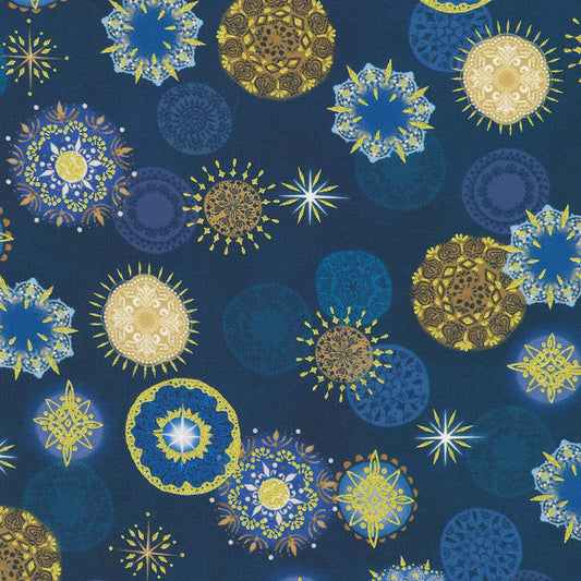 Star of Wonder Stars Ornaments Royal Blue Reuben McHugh Robert Kaufman Cotton Fabric RK-RRMDM-23729-313