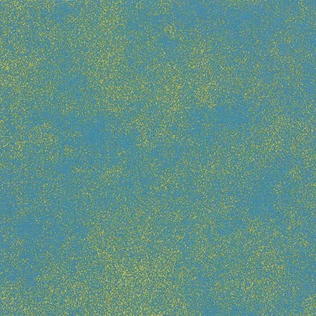 Stardust Metallic Saturn Blue Green Gold Michael Miller Cotton Fabric