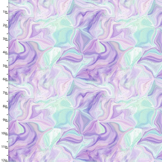 Starlight Abstract Space Clouds Purple Green 3 Wishes Cotton Fabric